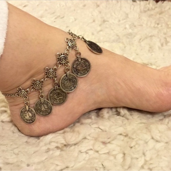 Silver Antique Dangling Coin Anklet - New - Picture 3 of 4